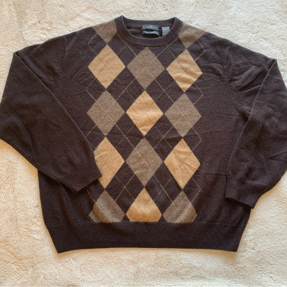Giasone Men's Cashmere Argyle Crewneck Sweater Size XXL‎
